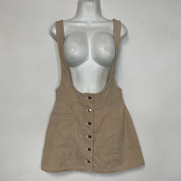 Shein Suspender Skirt Size Medium Beige‎ Tan Short Adjustable Strap Mini - Picture 1 of 8